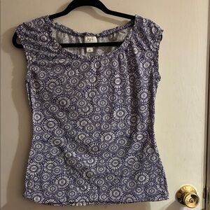 LOFT Blue and White Patterned Blouse